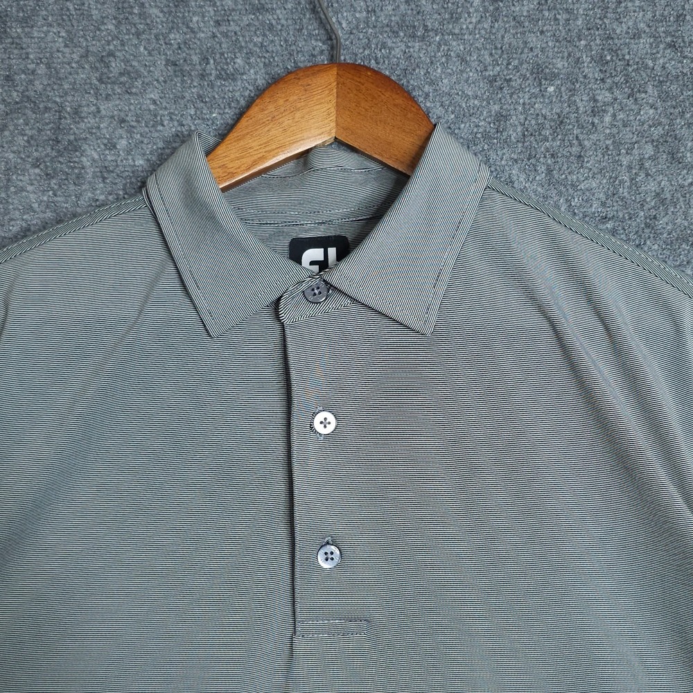 FootJoy FJ Golf Polo Shirt Mens XL Gray Striped Short‎ Sleeve Performance Tech - Picture 3 of 9